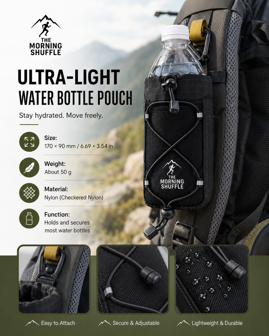 Ultralight Water Bottle Pouch | The Morning Shuffle