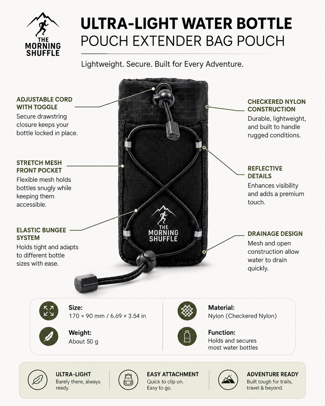 Ultralight Water Bottle Pouch | The Morning Shuffle